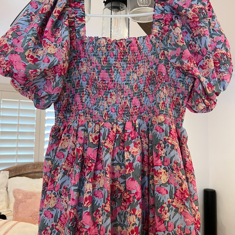 English Factory Pink and Blue Puff Sleeve Maxi Dress - Picture 12 of 12